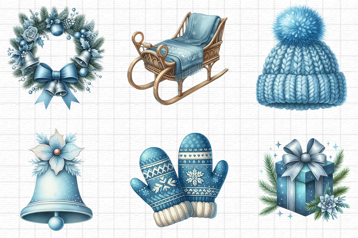 Cozy Christmas Blue Clipart, a Seasonal Illustration by Daily.Designs
