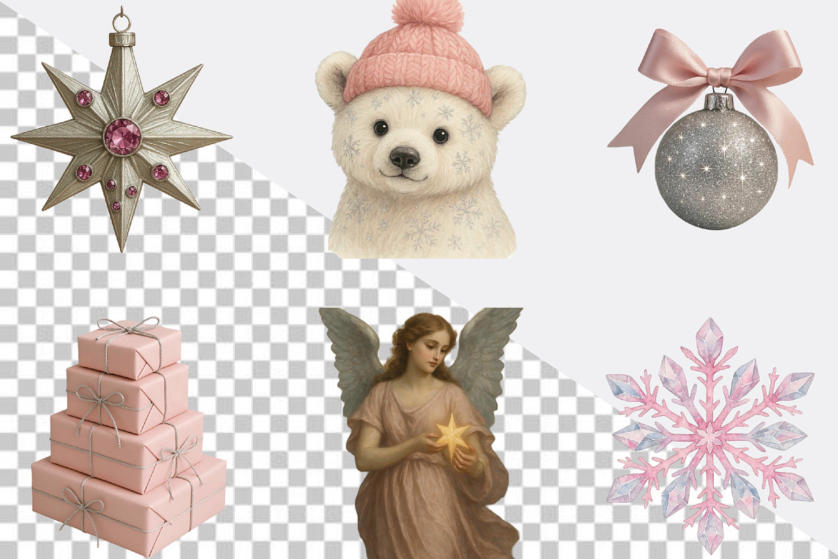 Silver Pink Christmas Clipart Bundle, an Illustration by SVGArt (Photo 2 of 8)