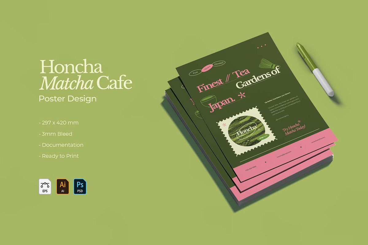 Honcha Matcha Cafe - Poster, a Poster Template by VUNIRA (Photo 3 of 3)