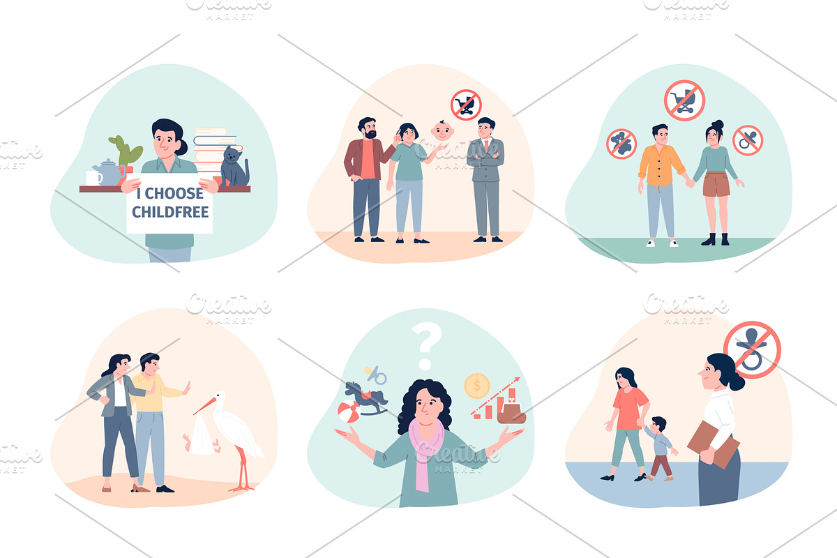 Childfree characters. Men women want, a Person Illustration by LadadikArt