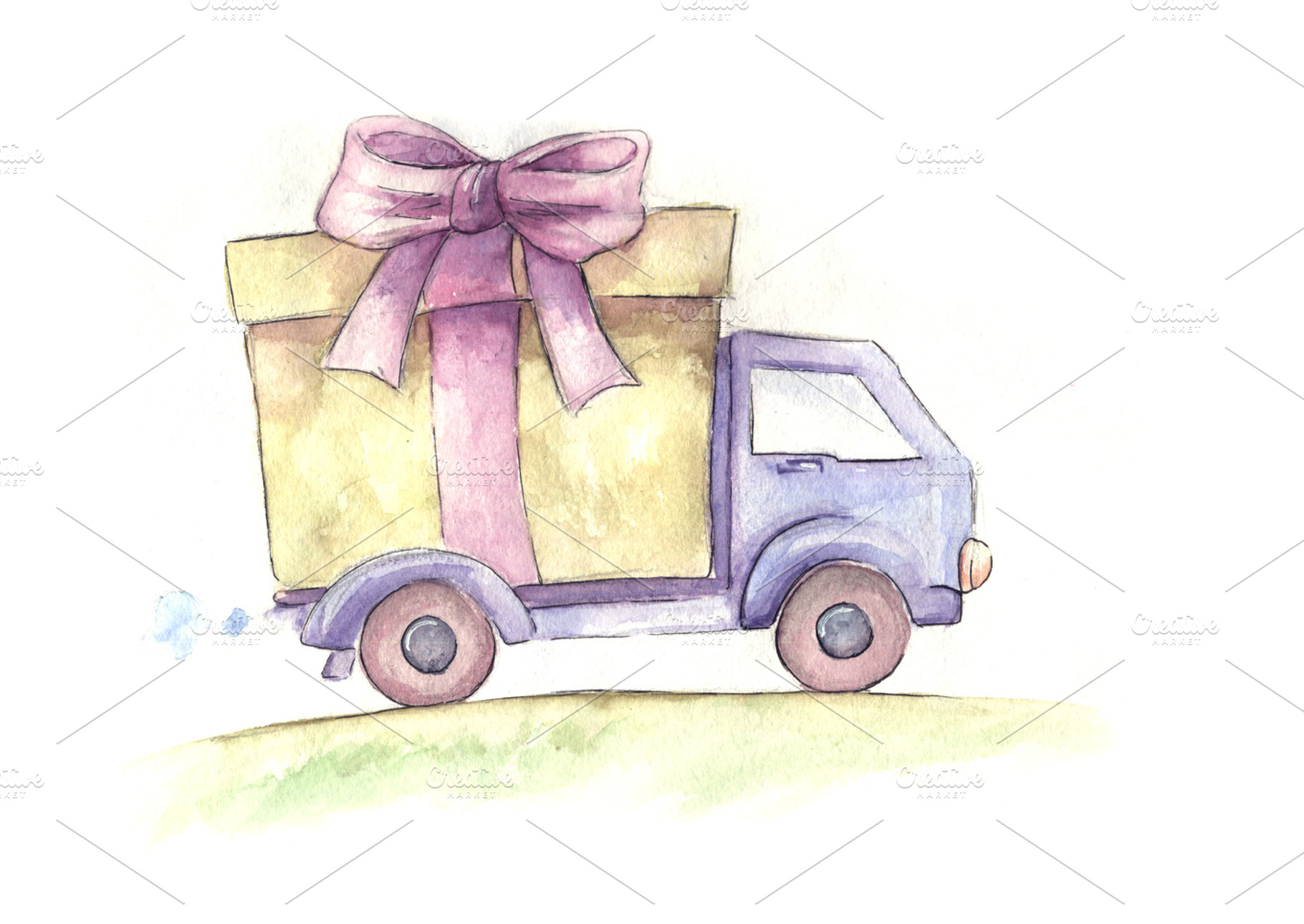 free delivery truck. hand drawn watercolor sketch, a Nature Photo by aliona..almazova