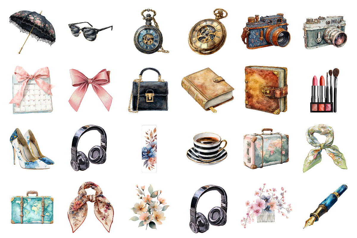 Watercolor Planner Girl Clipart, an Illustration by Design Market (Photo 3 of 3)