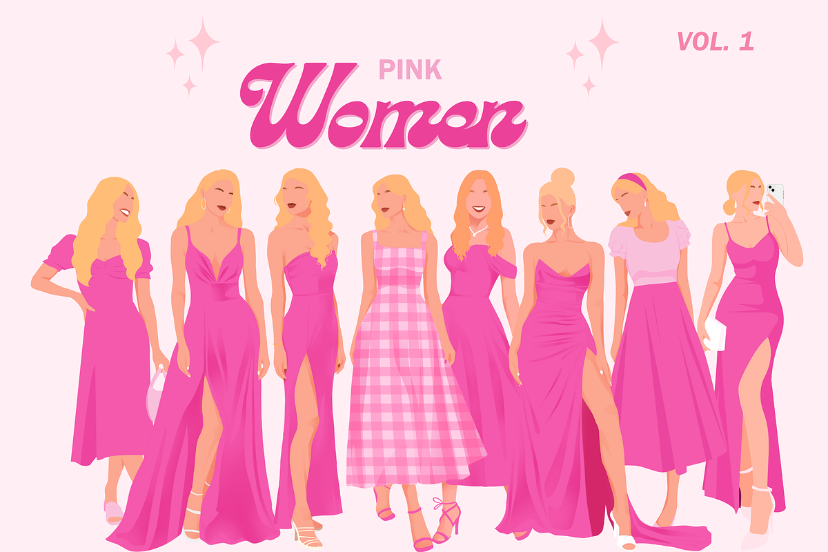 Women in Barbie Pink Clipart set, a Person Illustration by Made bynath (Photo 1 of 3)