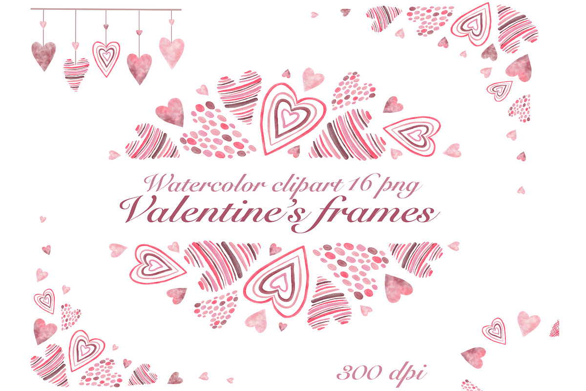 Valentine’s hearts watercolor frames, an Object Graphic by Alena Kurian (Photo 1 of 3)
