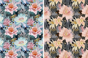 Moire Floral Seamless Patterns