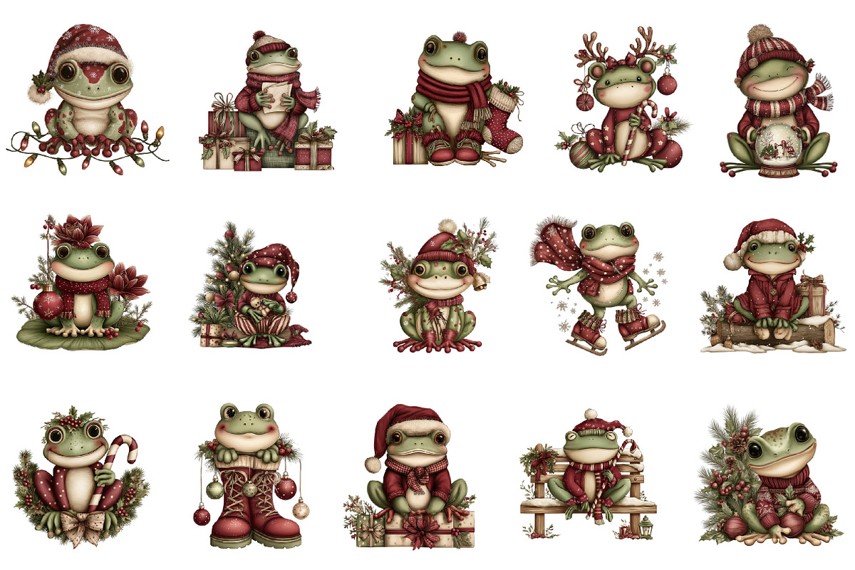 Cute Cartoon Christmas Frogs Clipart, an Illustration by designcity5 (Photo 3 of 5)