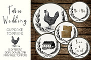 Rustic Farm Wedding Cupcake Toppers, an Object Graphic by Le Paper Cafe (Thumbnail 1 of 3)