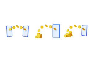 Mobile phones showing coins flying, a Finance Illustration by Abscent