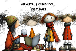 Whimsical & Quirky Doll Clipart, an Illustration by Creative Art