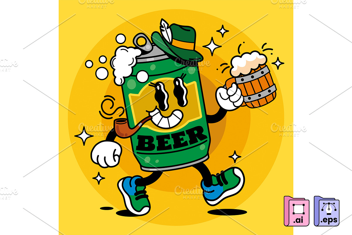 Rubberhose Beer-Can Character, an Object Illustration by MISS CHATZ