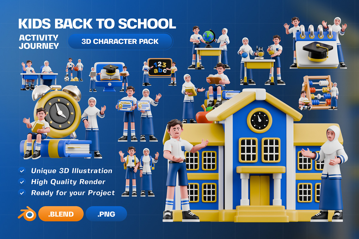 Kids Back to School 3D Character, a Characters & Person 3D Model by Haps Space (Photo 1 of 4)
