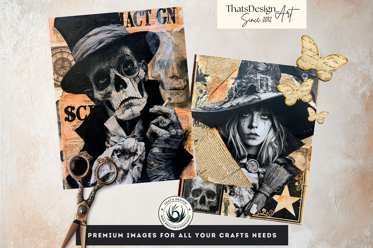 Vintage Dark Halloween Digital Paper, a Seasonal Illustration by ThatsDesignArt (Photo 3 of 16)