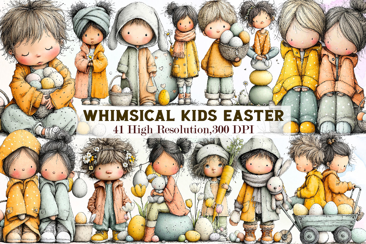 Whimsical Kids Easter Clipart, an Illustration by Sublimation Artist (Photo 1 of 7)