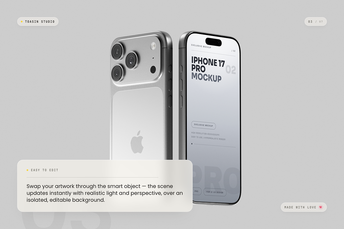 iPhone 17 Pro Mockup, an iPhone Mockup by Toasin Studio (Photo 3 of 7)