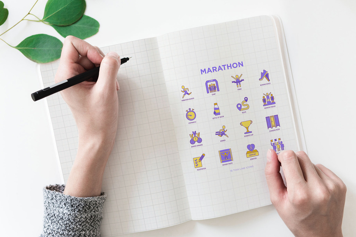 Marathon | 16 Thin Line Icons Set, an Outline Icon by Alex Blogoodf (Photo 4 of 11)