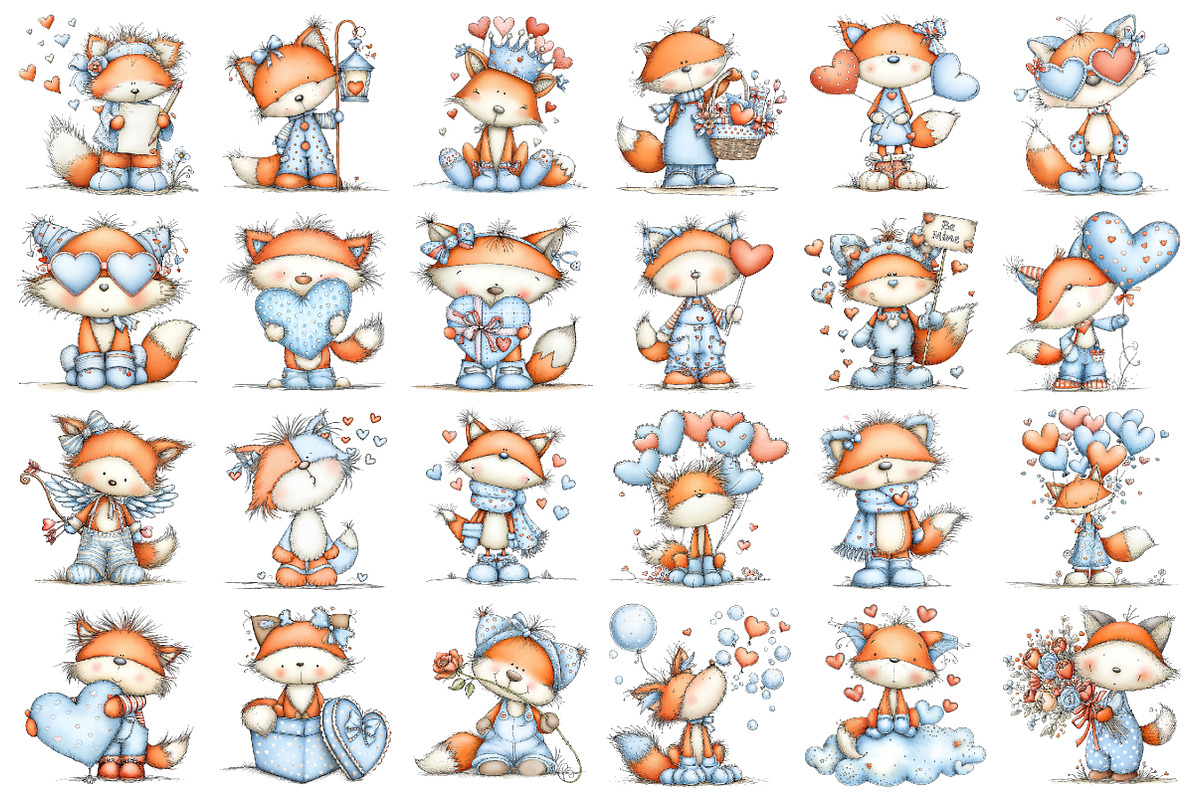 Whimsical Valentine Fox Clipart, an Illustration by designcity5 (Photo 2 of 5)