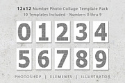 12x12 Number Photo Collage Templates, a Marketing Template by Loveurstyle Designs (Thumbnail 1 of 5)