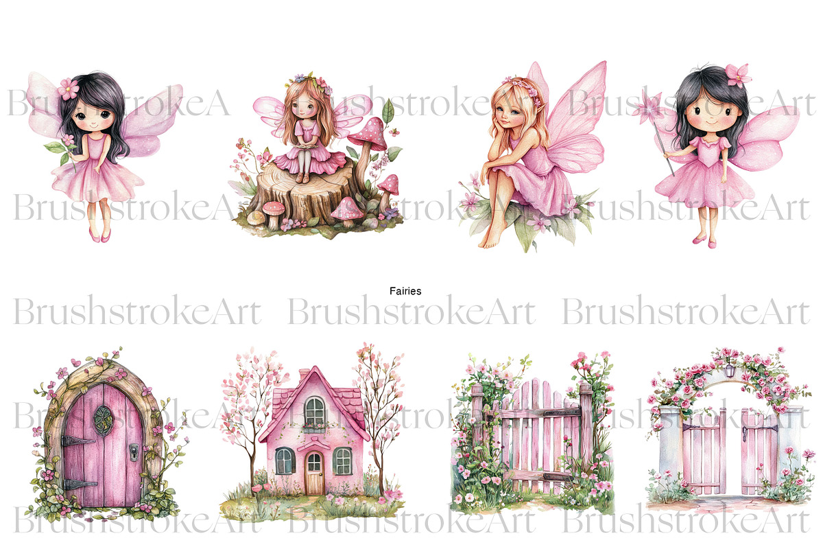 Pink Fairy Clipart, Watercolor Fairy, a Decorative Illustration by BrushstrokeArtGB (Photo 5 of 9)