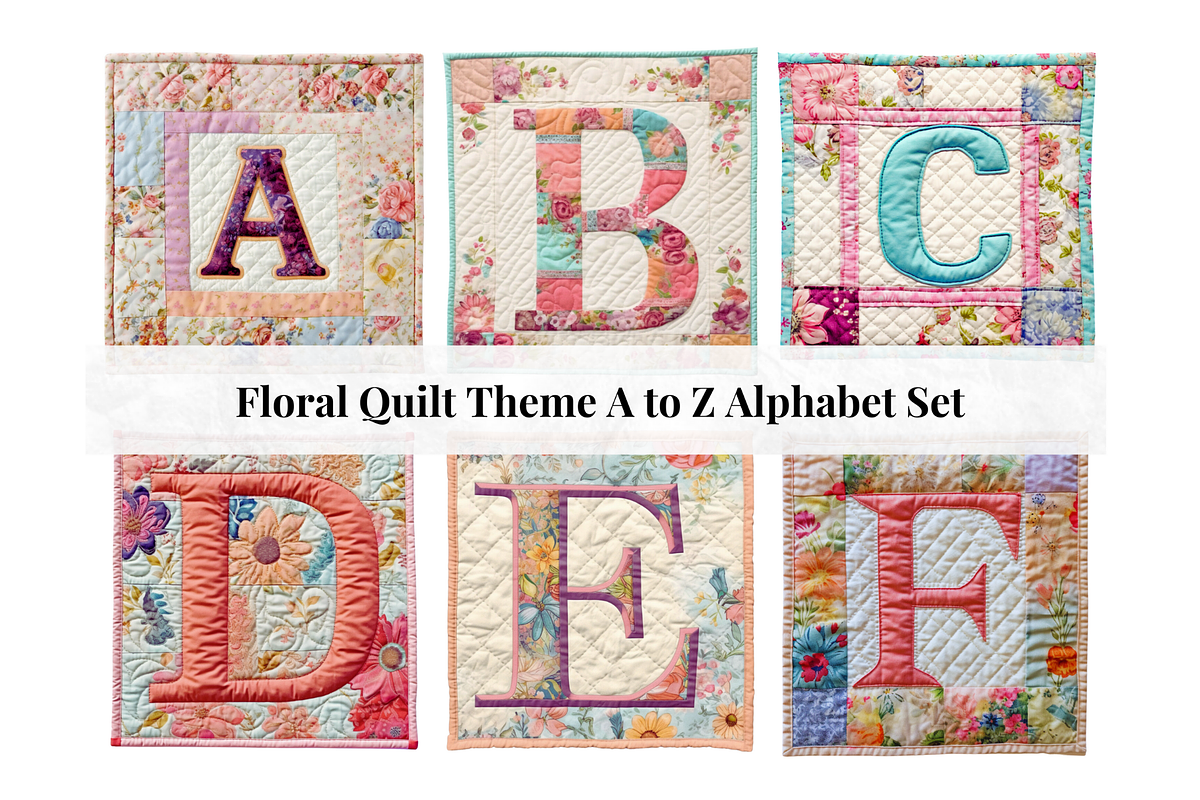 Floral Quilt Alphabet Letters, a Decorative Illustration by Creative Art By SamM (Photo 1 of 10)