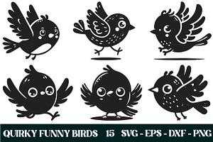 Quirky Funny birds Bundle, an Object Illustration by Libby Wishes