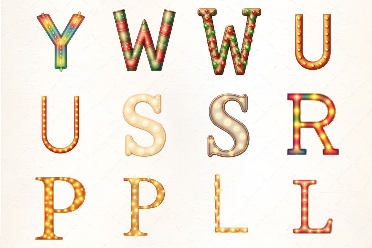 Christmas Lights Alphabet Letter Cli, an Illustration by CrexoraLab (Photo 5 of 5)