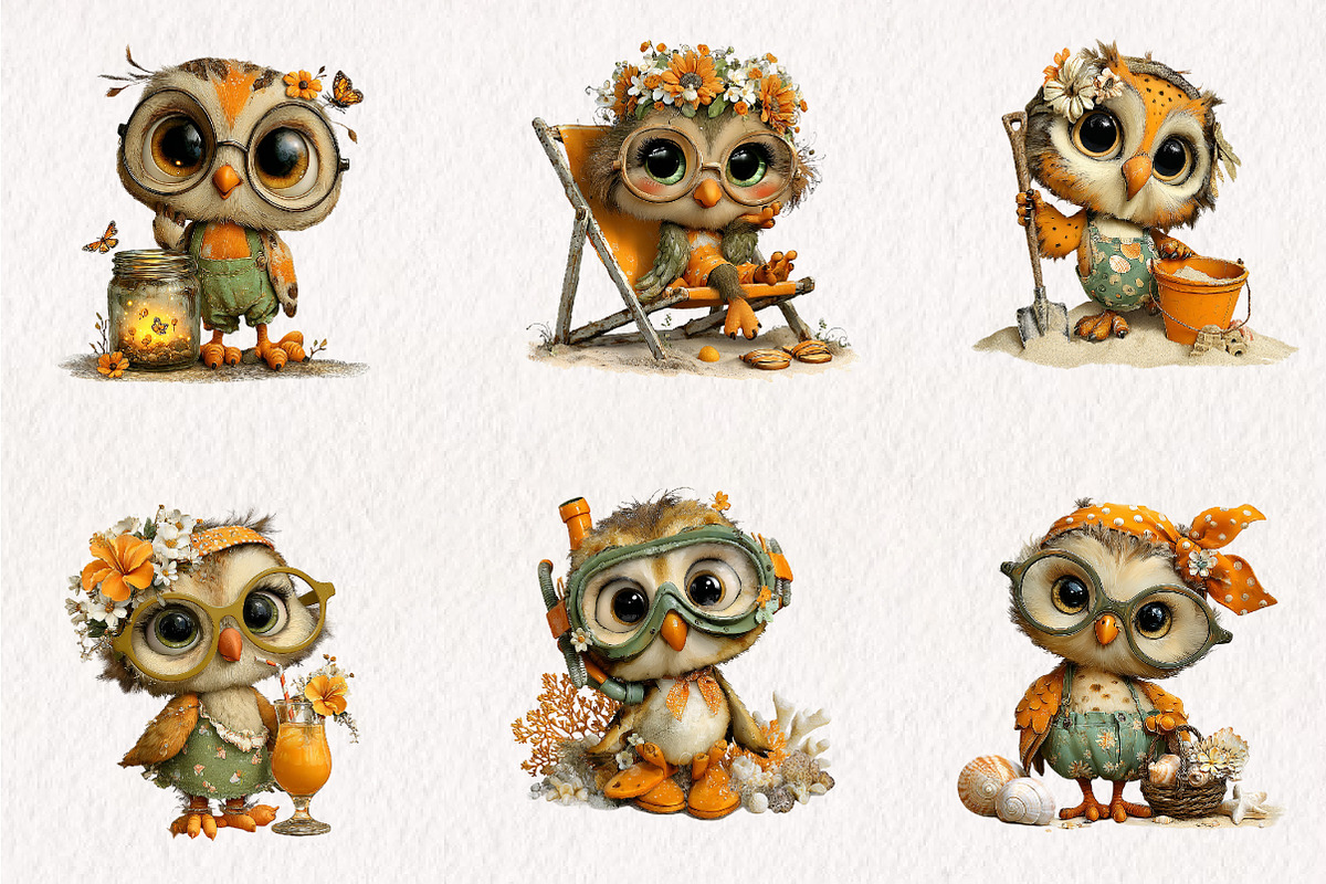 Whimsical Summer Owl Clipart PNG, an Illustration by CreationArt (Photo 6 of 7)