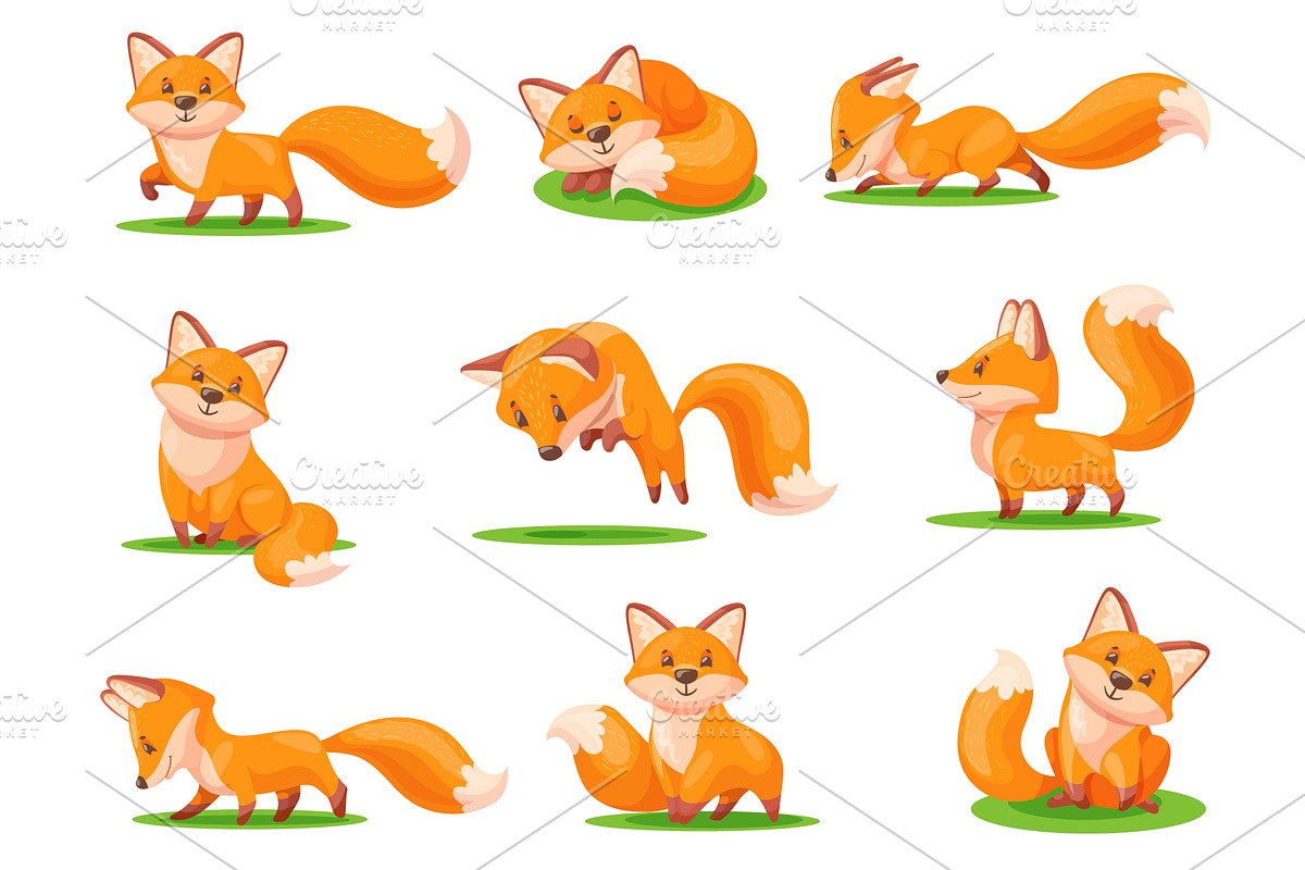 Cartoon red fox. Cute foxes with, an Animal Illustration by Stock-Smart-Start