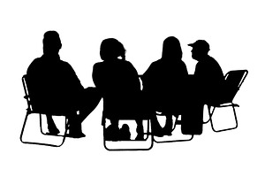 Isolated silhouette in rear view of people sitting on beach chai, a Person Illustration by DanFLCreativo