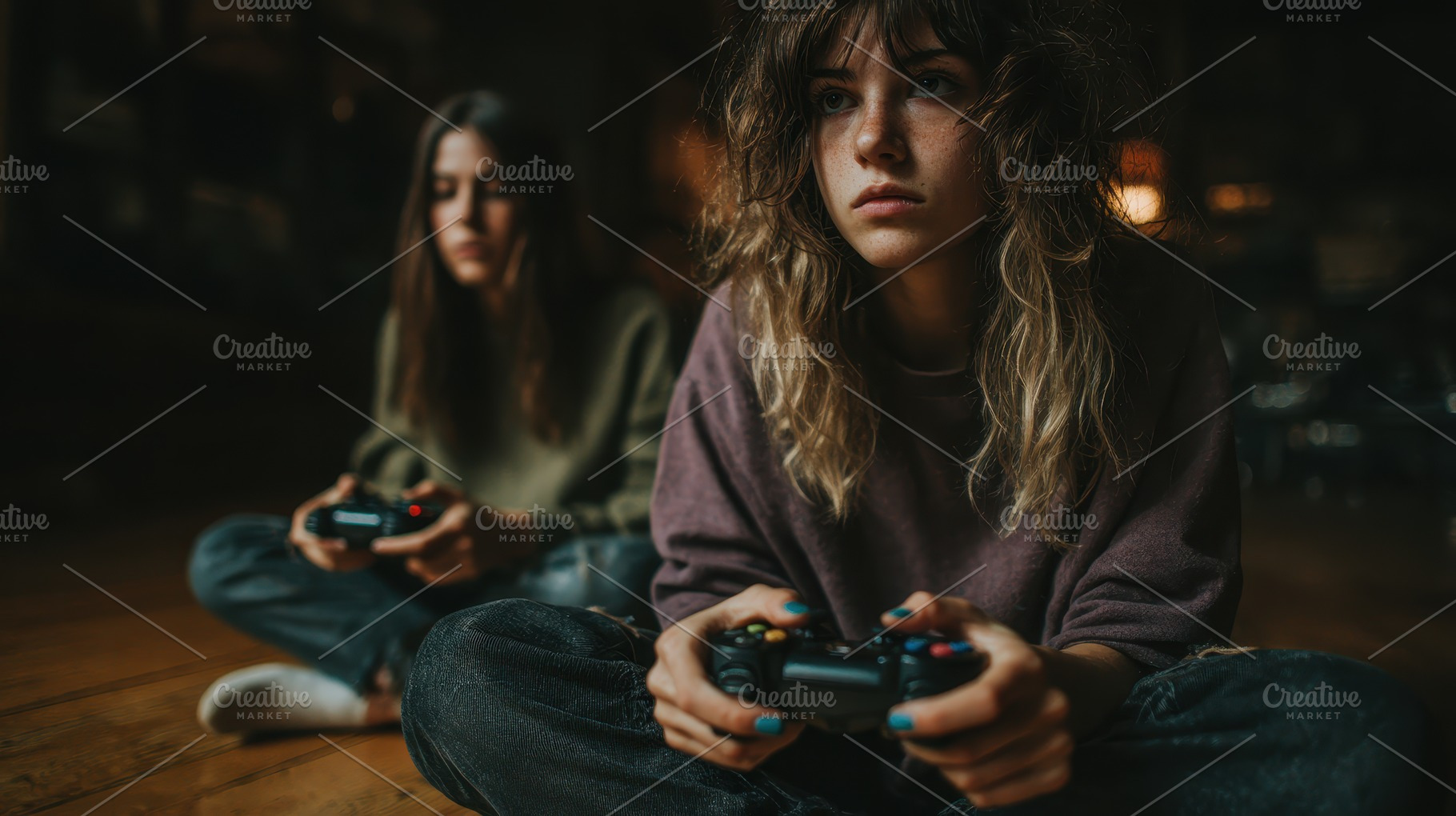 Teen girls playing video games toget, a Photo by Pixeness Studio