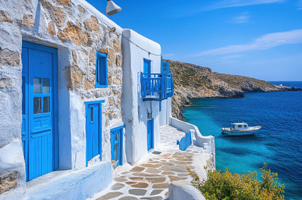 Idyllic coastal view of blue and whi, a Photo by Iftikhar Alam