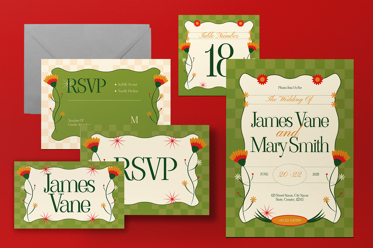Green Wedding Invitation Set, an Invitation Template by graphicook (Photo 3 of 3)