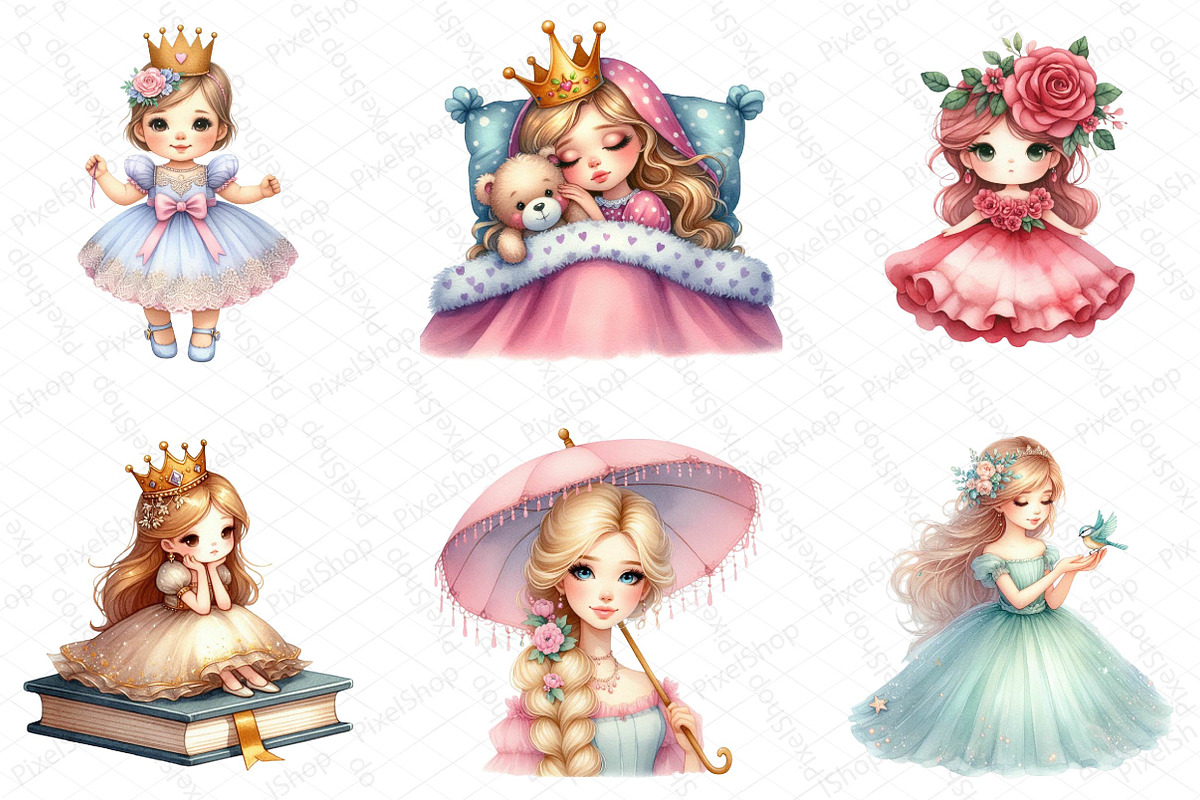 Watercolor Princess Clipart, an Illustration by DreamPrint404 (Photo 3 of 6)