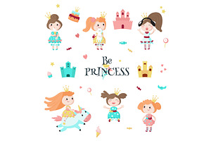 Beautiful Princess Icon Set, Vector