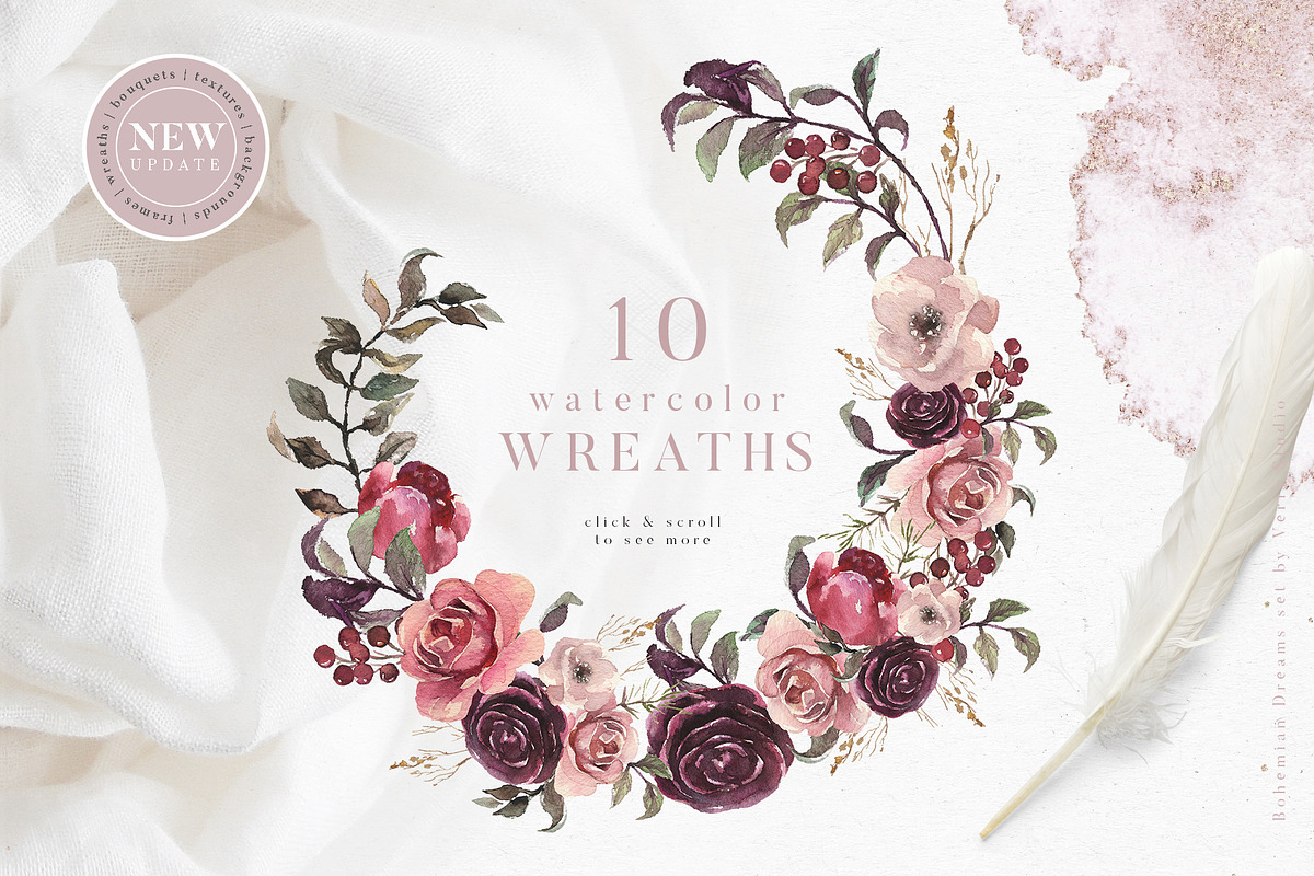 Watercolor Boho Floral Unicorn Set, a Decorative Illustration by Veris Studio (Photo 3 of 15)