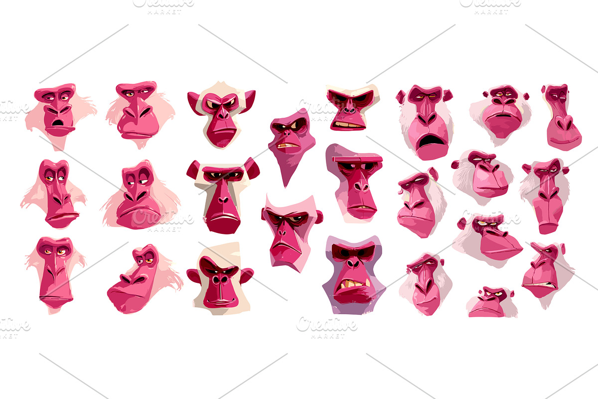 Monkey faces cartoon vector set. Ape, an Animal Illustration by Onyx