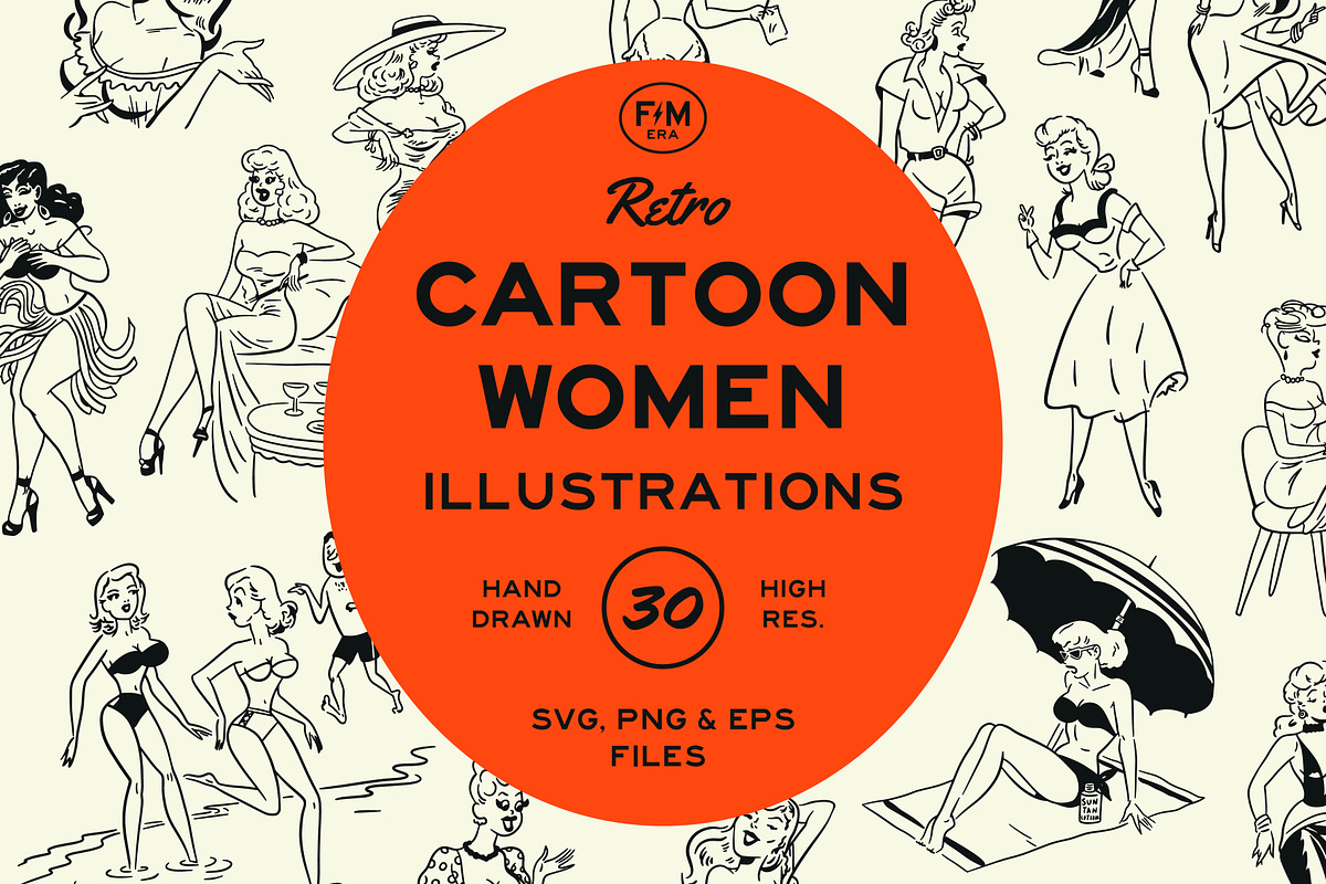 Retro Cartoon Women Illustrations, an Illustration by FM Era Studio (Photo 1 of 4)