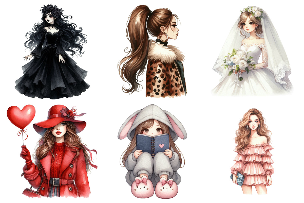 Watercolor Fashion Girl Clipart, an Illustration by Daily.Designs (Photo 4 of 5)