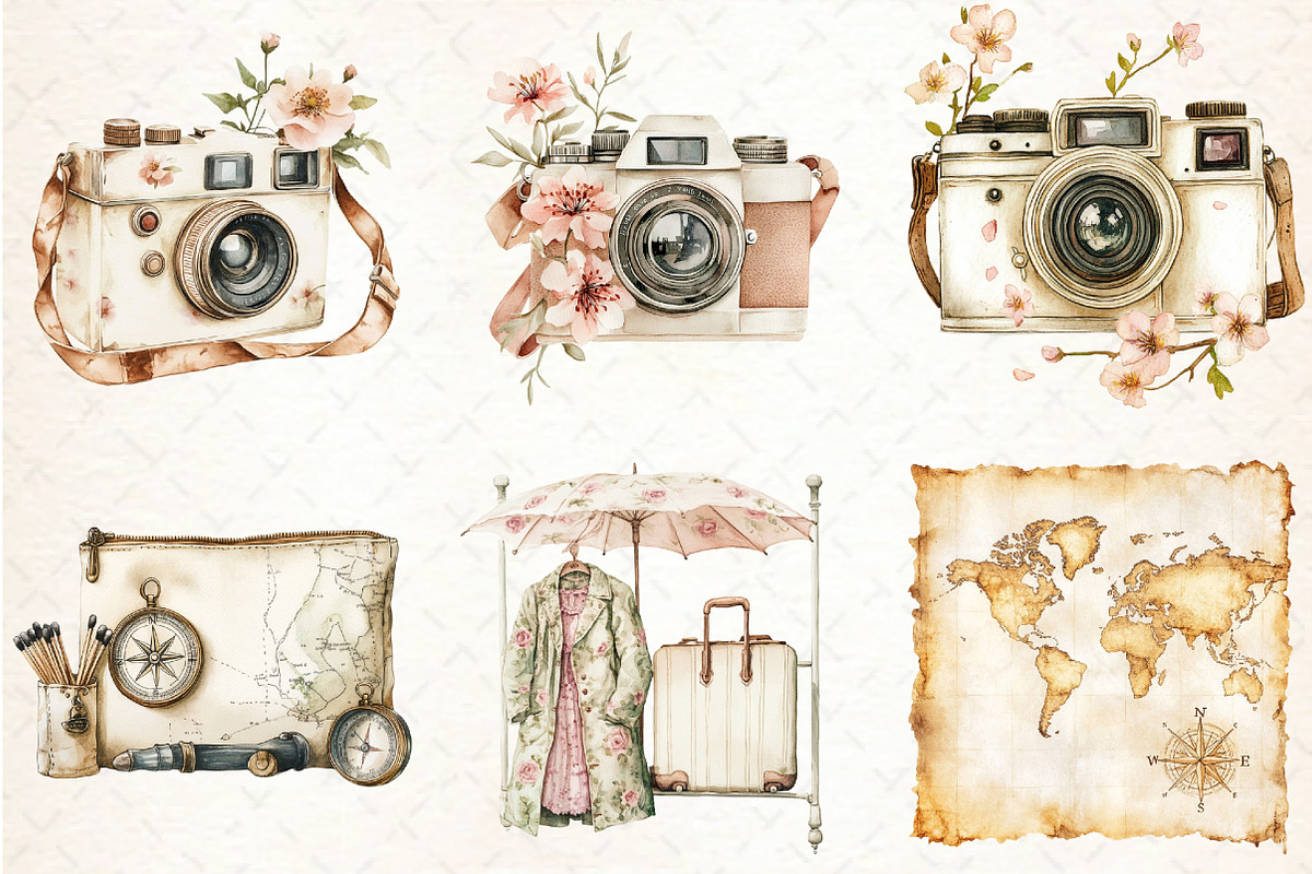 Watercolor Antique Ivory Travel Clip, an Illustration by Libby Wishes (Photo 2 of 6)