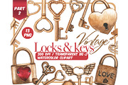 Watercolor vintage Keys and locks, an Object Illustration by ArtfulStudio (Thumbnail 1 of 8)