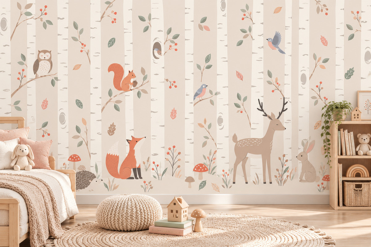 Woodland Kids Wall Mural, a Wallpaper Graphic by by creative paper (Photo 2 of 10)