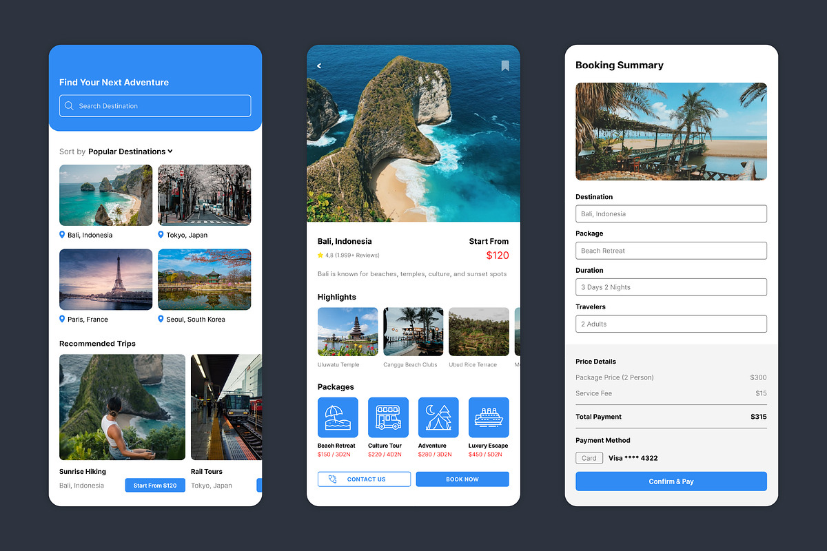 Nuvuri - Travel Mobile App UI Kit, an UI Kit Template by Kmg Design (Photo 2 of 2)