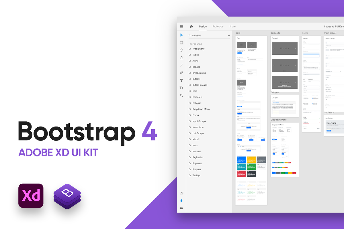 Adobe XD Bootstrap 4 UI Kit, an UI Kit Template by Axure Themes