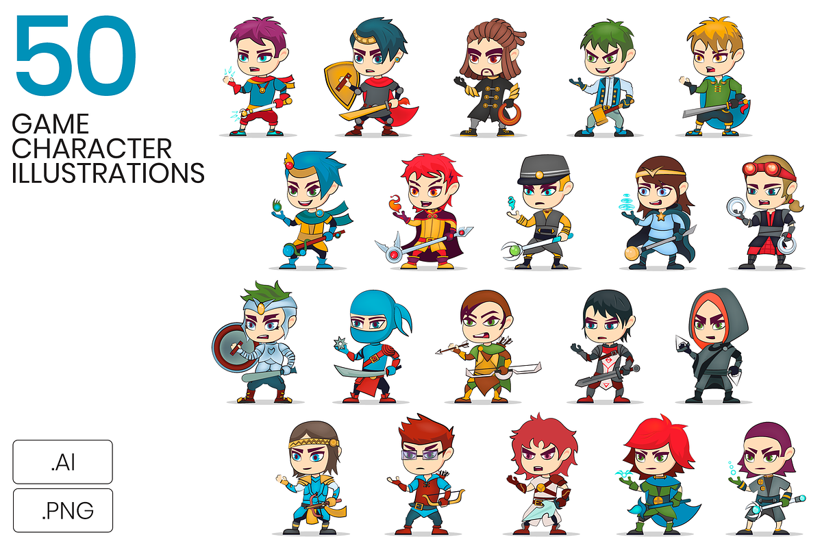50 Game Character Illustrations, an Illustration by Flat Icons (Photo 1 of 5)