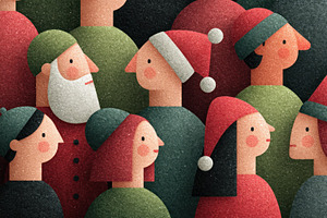 Stylized Christmas crowd illustration with diverse people in fes, a Holiday Photo by José Manuel Gelpi