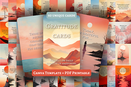 60 Gratitude cards Canva + PDF, a Card Template by mkStudioLab