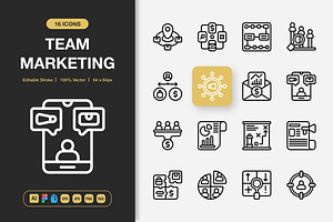 Team Marketing Icons, an Outline Icon by Spacepixel Creative