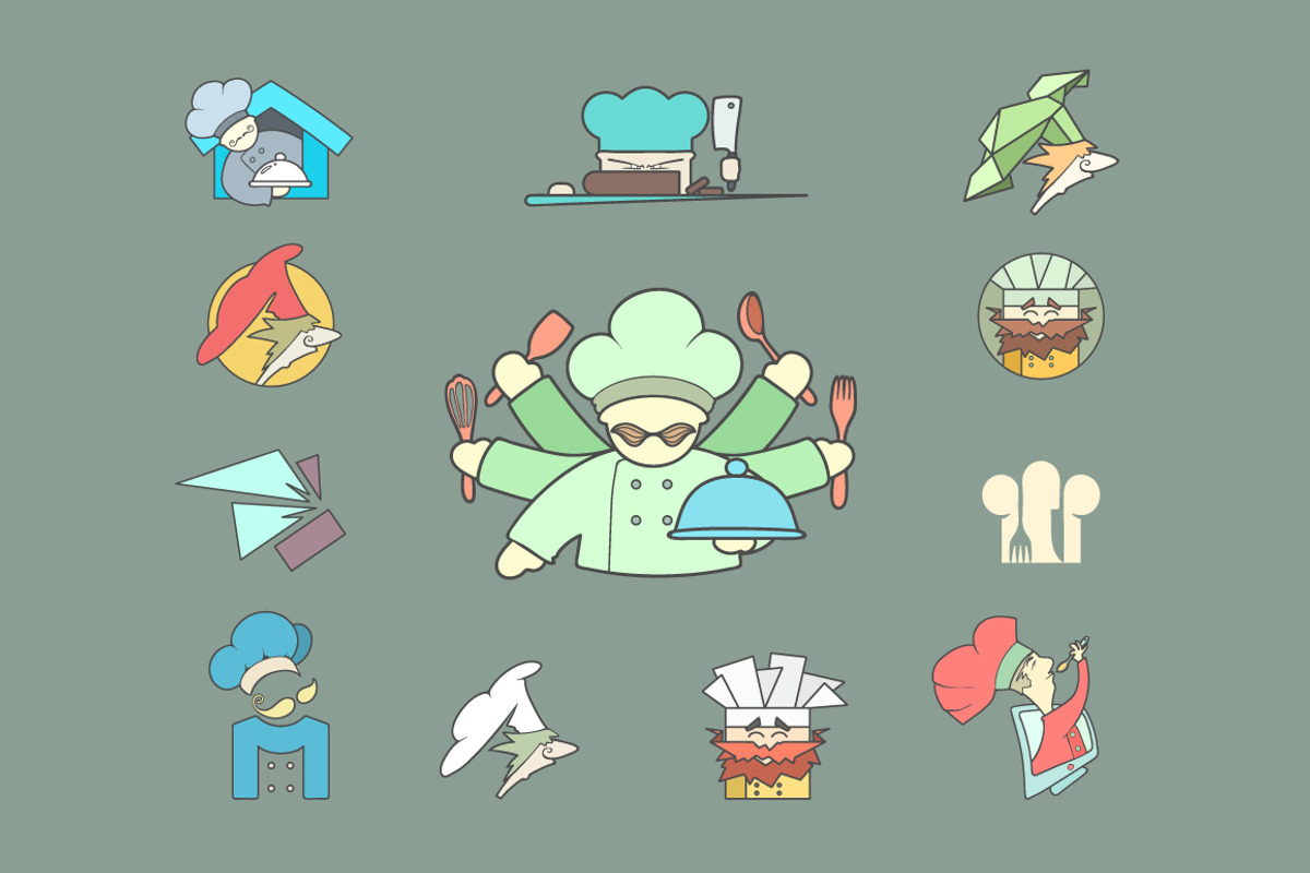 Restaurant Chef flat logo Set