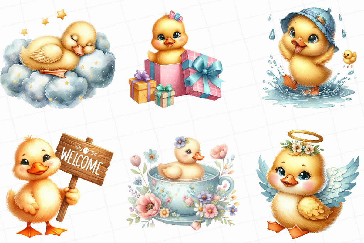 Watercolor Cute Duck Clipart, an Illustration by OK Design (Photo 3 of 5)