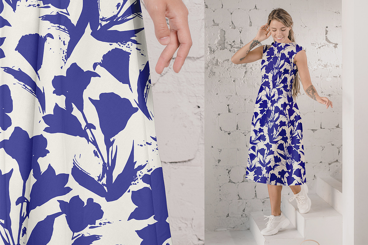 Blue Ink Flowers, a Pattern Graphic by MalyskaStudio