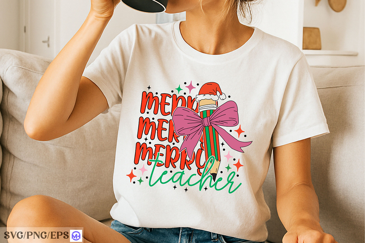 Christmas Merry Teacher SVG PNG, a Graphic by mh_arif (Photo 4 of 4)